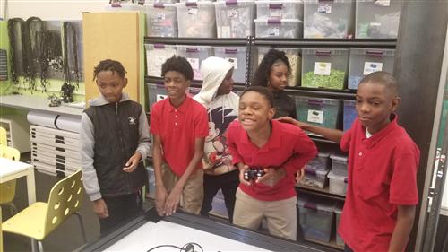 students playing with robots 